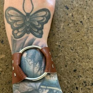 Brown Leather Bracelet with Silver Ring
